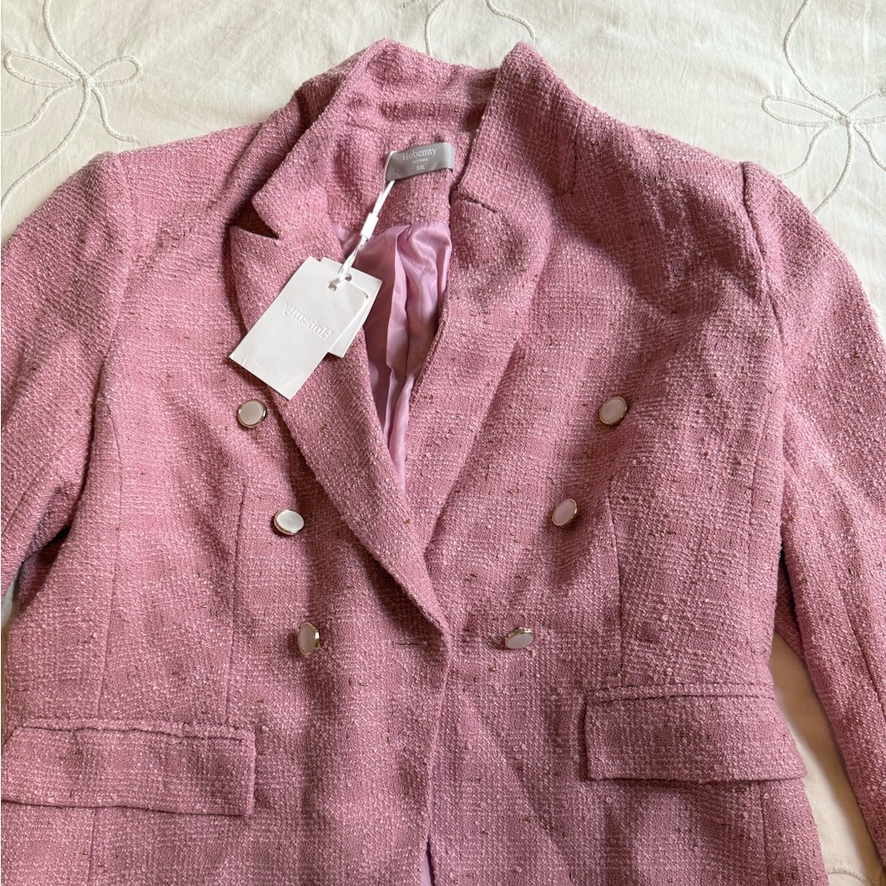 Elegant Pink Double-Breasted Women's Blazer Hobemty size XXL